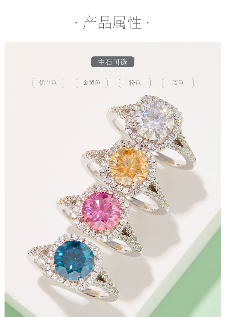 双臂方包S925银镀白金莫桑钻女戒2.0克拉D级 - 2